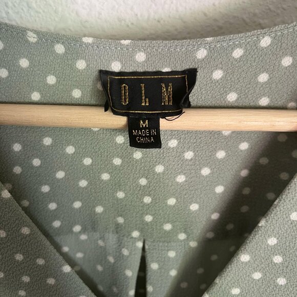 OLM Womens Blouse, Green, Dots, Size M - Picture 6 of 8
